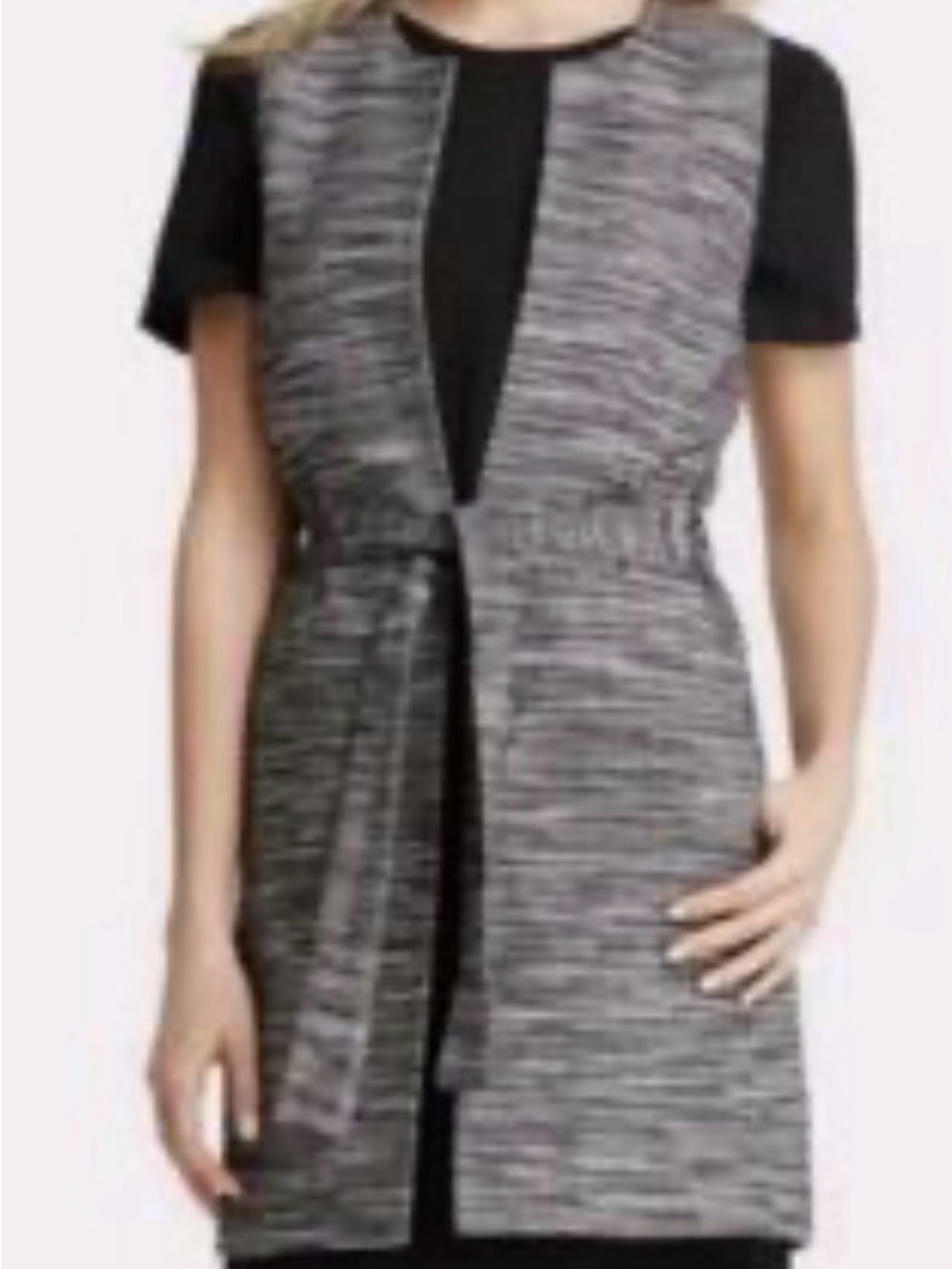 Sleeveless Marled Gray Open Front Vest